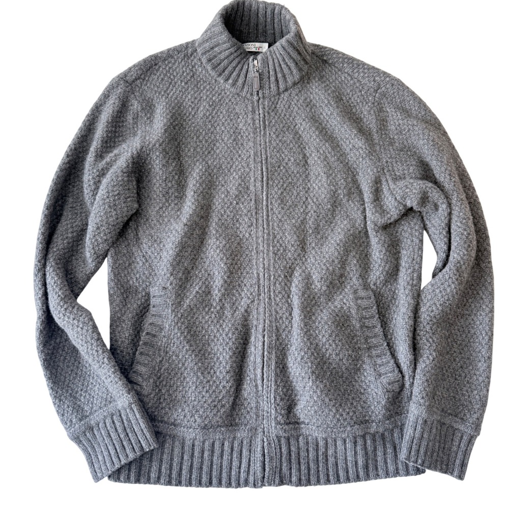 Emozioni Uomo Full Zip Cardigan Mens Size L Grey Wool Blend Made in Italy
